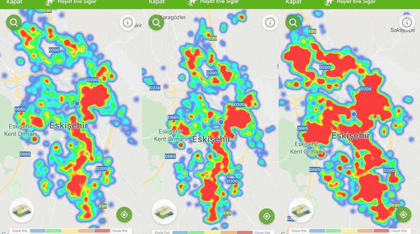 Eskişehir'de koronavir&uuml;s vakaları artıyor! HES uygulamasındaki harita kırmızıya b&uuml;r&uuml;nd&uuml;