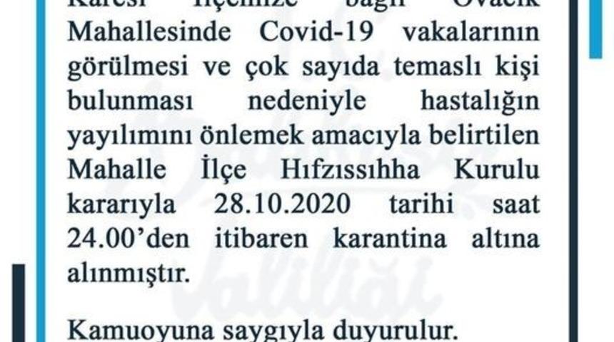 Balıkesir&rsquo;de Ovacık k&ouml;y&uuml; karantinaya alındı