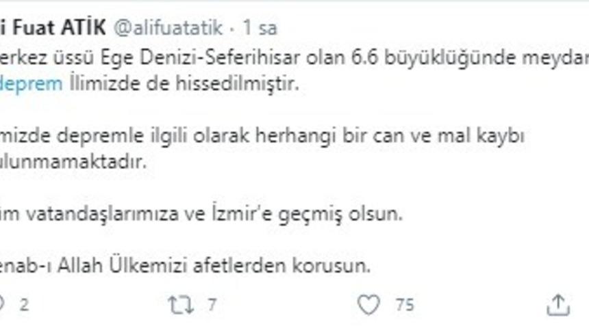 İzmir depreminden sonra Vali Atik&rsquo;ten a&ccedil;ıklama
