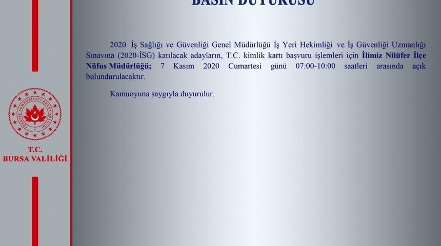 Bursa&rsquo;da Nil&uuml;fer İl&ccedil;e N&uuml;fus M&uuml;d&uuml;rl&uuml;ğ&uuml; cumartesi sabahı a&ccedil;ık olacak