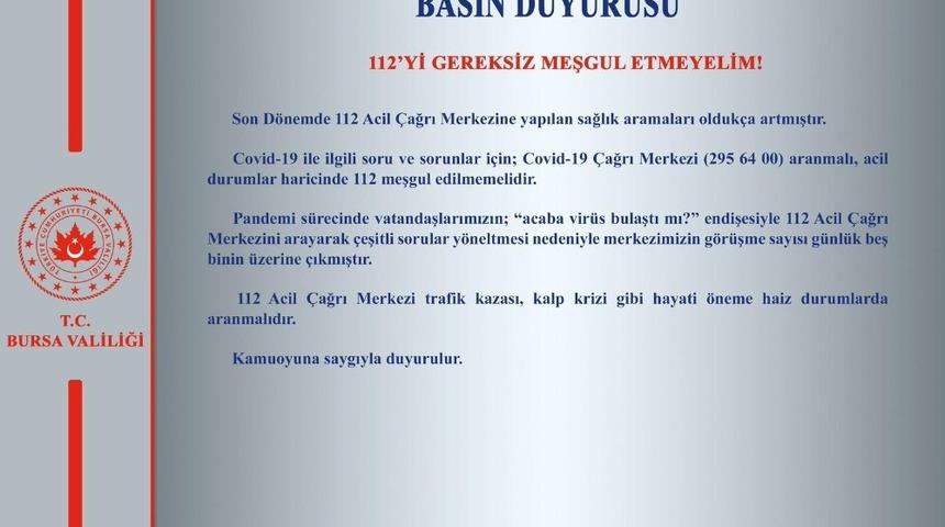 Covid ile ilgili sorunlar i&ccedil;in 112&rsquo;yi meşgul etmeyin