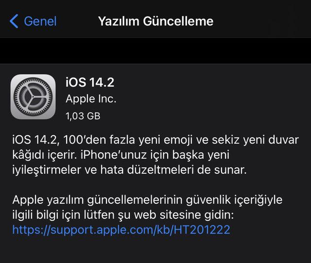 iOS 14.2 güncellemesi