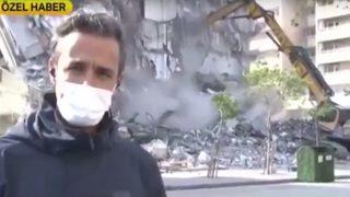 NTV muhabiri canlı yayındayken korku dolu anlar! Apartman bir anda yıkıldı