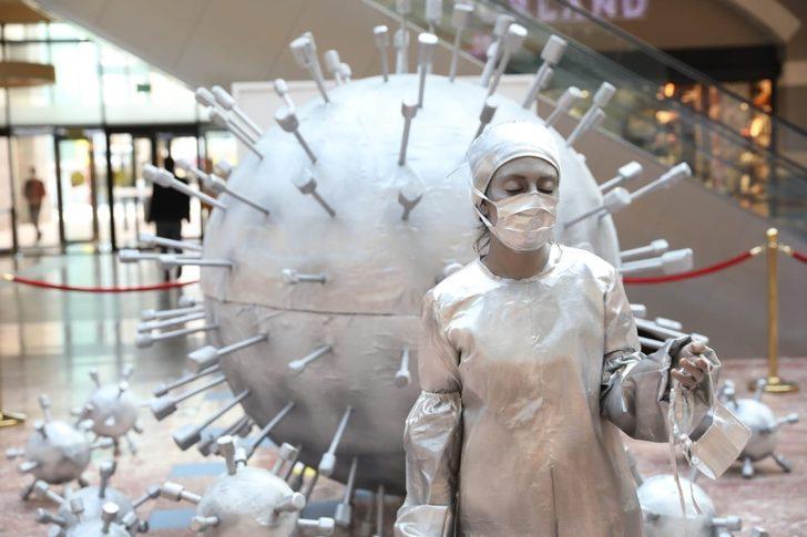 Canlı heykeller korona virüse karşı uyardı G3