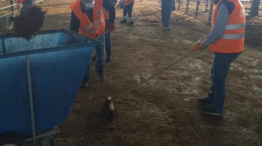 Iğdır canlı hayvan pazarında temizlik &ccedil;alışmaları