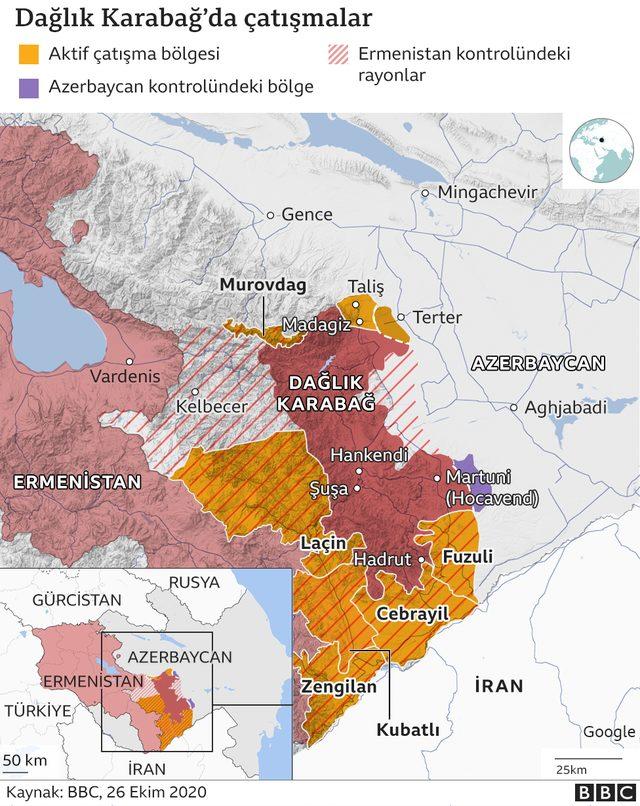 Ermenistan'ın kontrolündeki Laçin'de çatışmalar sürüyor, Kelbecer ve Ağdam ise top ateşi altında