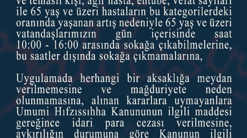 Balıkesir’de 65 yaş üstü vatandaşlar saat 10 ila 16 arası sokağa çıkabilecek