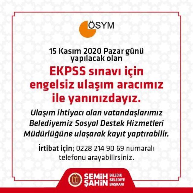 Bilecik Belediyesinden EKPSS’ye gireceklere ulaşım hizmeti