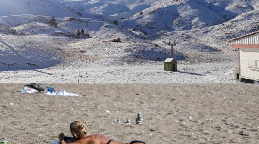 Antalya'da deniz keyfi, Denizli'de ise yılın ilk karı