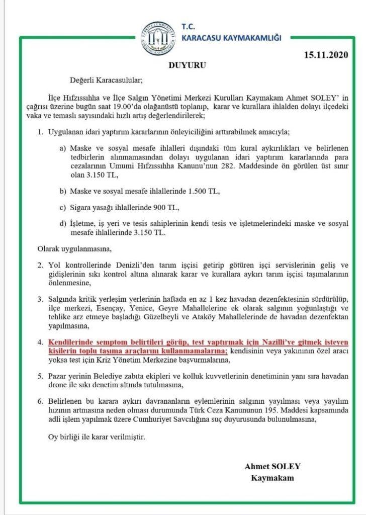 Karacasu’da Korona virüs cezaları üst sınıra çekildi G3