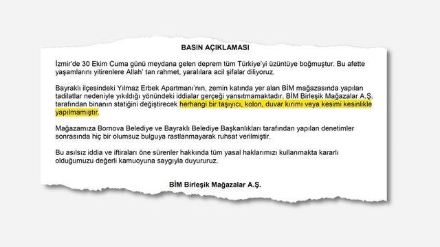 BİM'in açıklaması