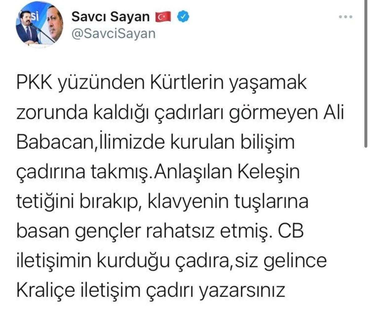 Başkan Sayan&rsquo;dan Babacan&rsquo;ın s&ouml;zlerine tepki