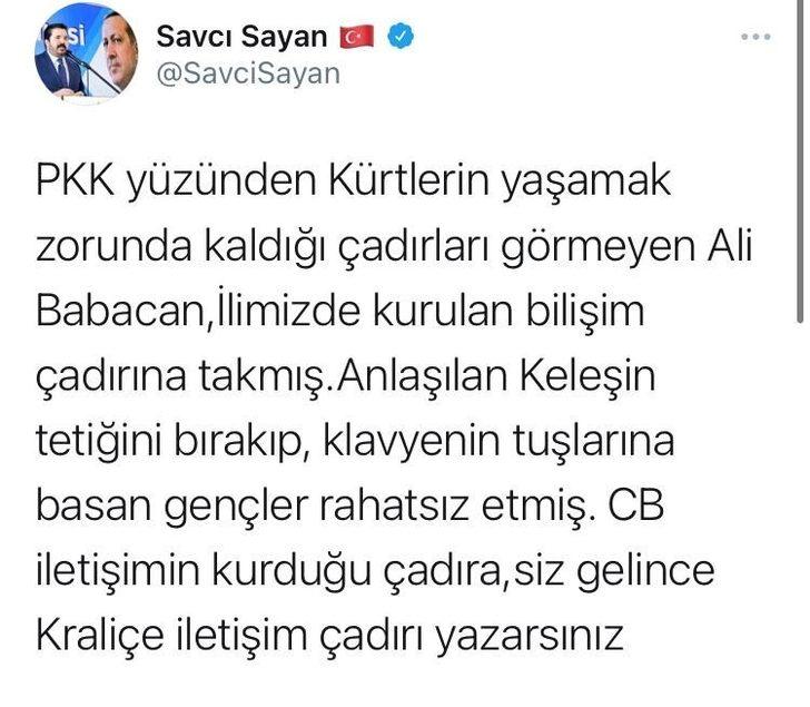 Başkan Sayan’dan Babacan’ın sözlerine tepki G1