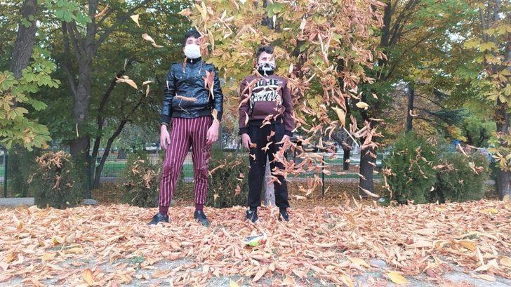 Yere düşün yapraklar güzel görüntüler oluşturdu G4