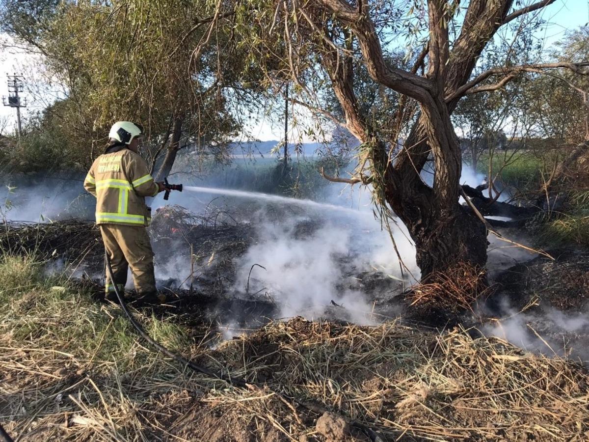 Burhaniye&rsquo;de sazlık yangını  korkuttu