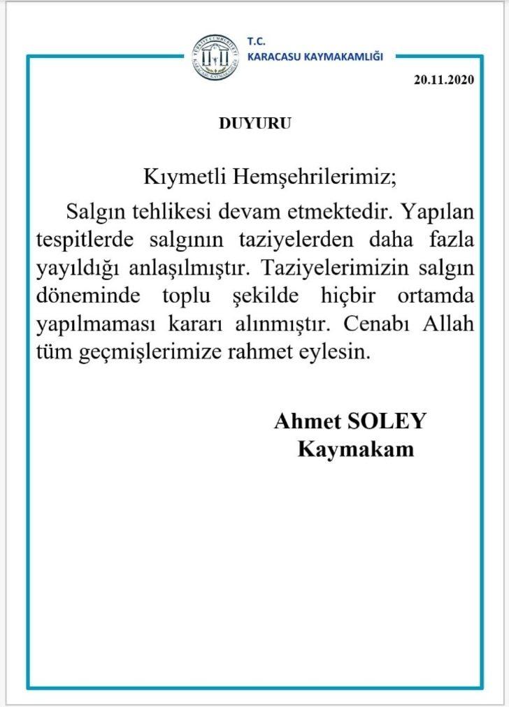 Karacasu’da taziye yasağı G3