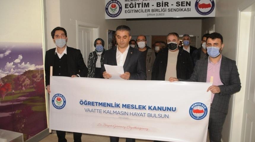 Eğitim Bir-Sen Şırnak Şubesinden "&Ouml;ğretmenlik Meslek Kanunu vaatte kalmasın" talebi