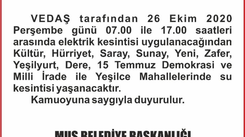 Muş Belediyesinden su kesintisi uyarısı