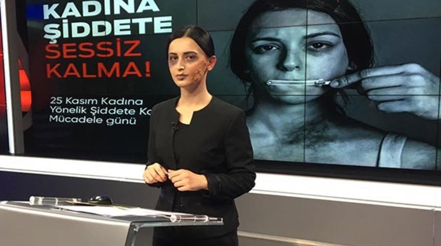 Spiker, 'morluk ve yara izi' makyajıyla haber sundu