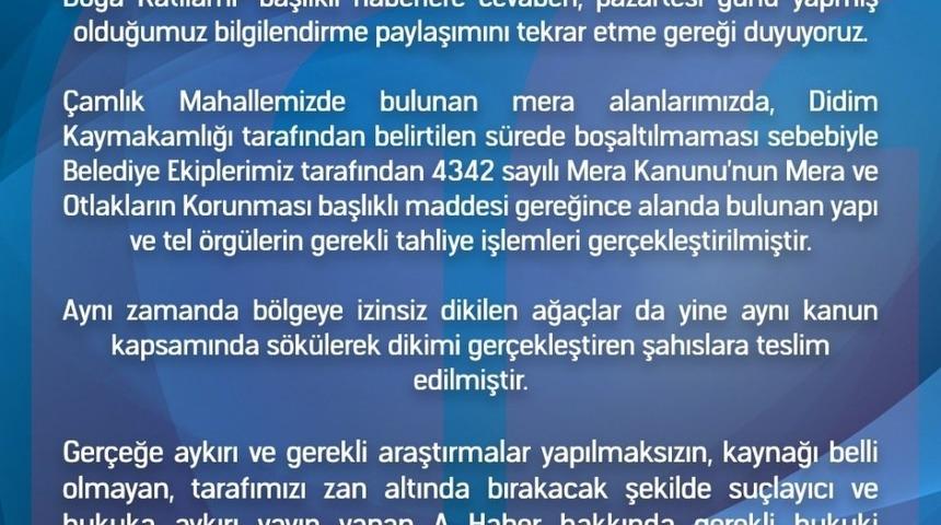 Didim Belediyesi&rsquo;nden doğa katliamı ile ilgili basın a&ccedil;ıklaması