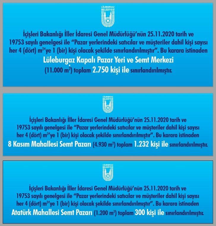 Lüleburgaz’daki pazar yerlerine kişi sınırlaması G3