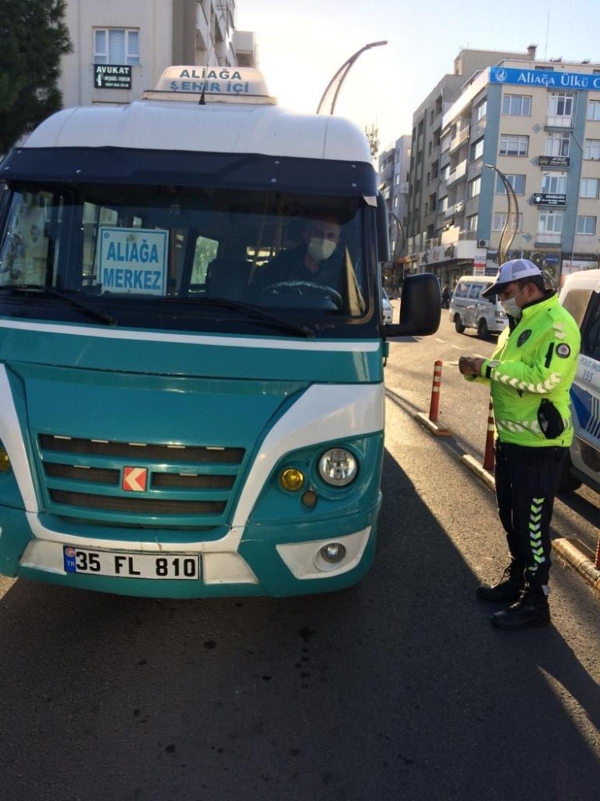 Aliağa&rsquo;daki toplu taşıma ara&ccedil;larında korona vir&uuml;s denetimi
