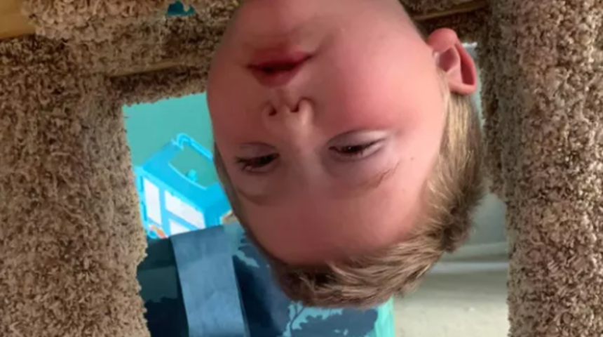 Başını kedi tırmalama tahtasına sıkıştıran &ccedil;ocuğun yardımına itfaiye koştu 