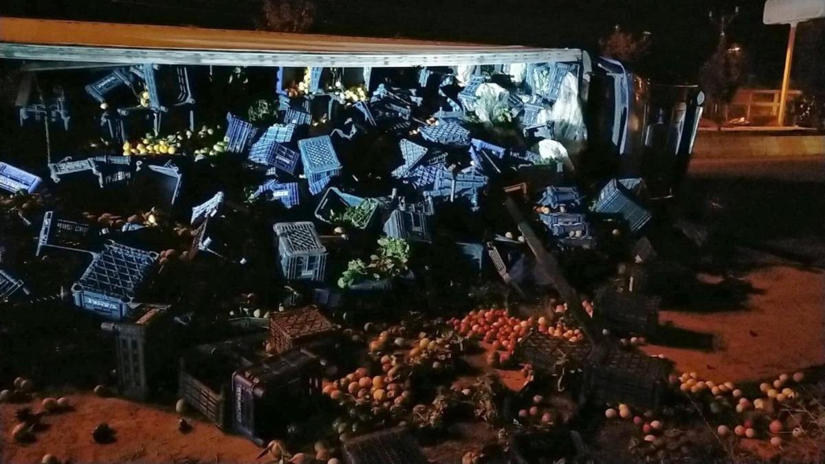 Sebze y&uuml;kl&uuml; Tır devrildi