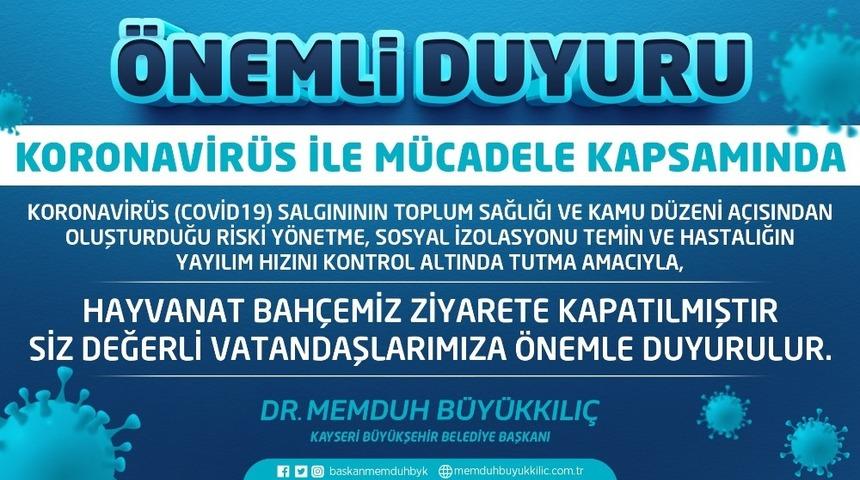 Hayvanat Bahçesi ziyarete kapatıldı