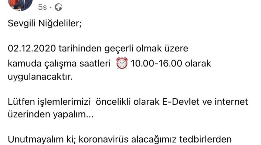 Niğde Valisi a&ccedil;ıkladı: İşte yeni mesai saatleri