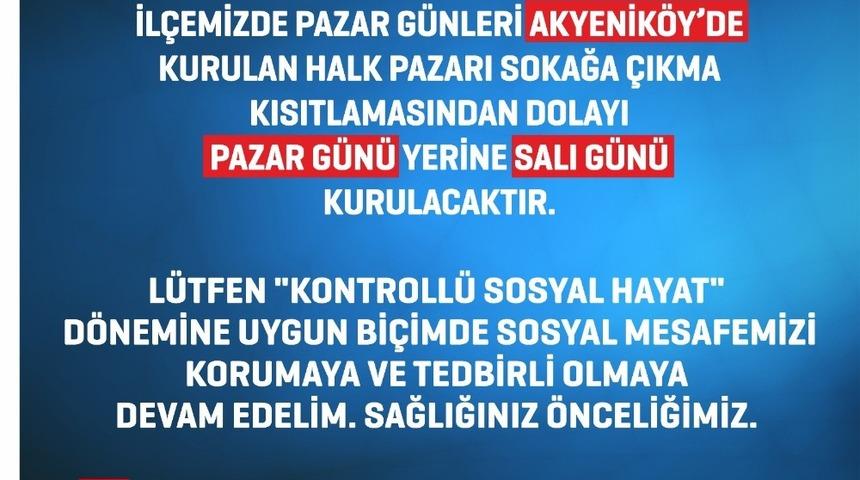Akyenik&ouml;y Pazarı, Salı g&uuml;n&uuml; kurulacak