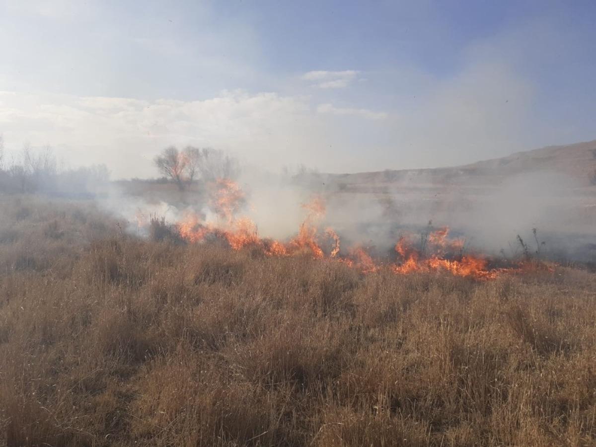 G&uuml;rpınar&rsquo;da kuruyan otlar alev alev yandı