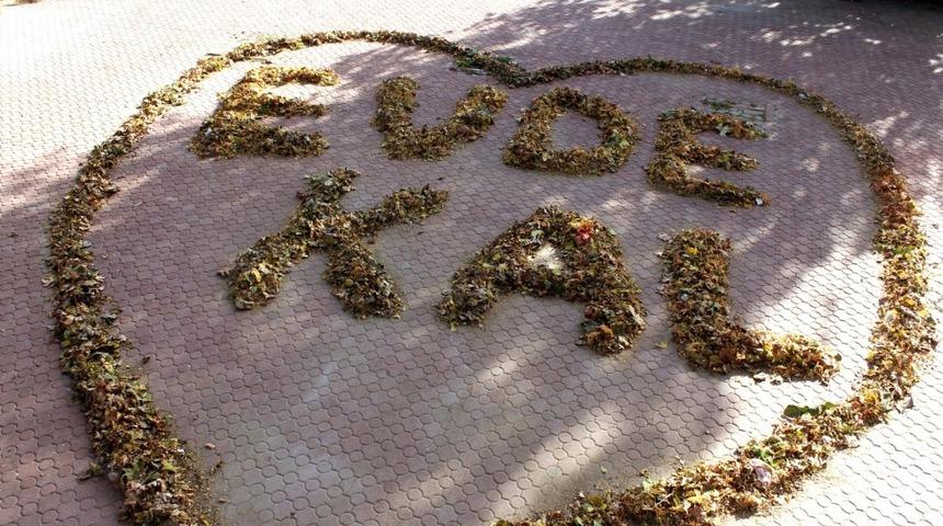 Sonbahar yapraklarıyla &rsquo;Evde Kal&rsquo; yazdılar