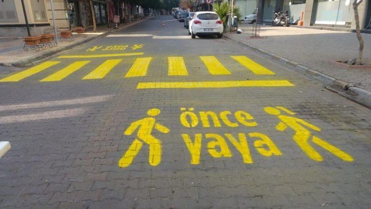 Salihli’de yaya geçitleri ve önce yaya ikonları yenilendi G3