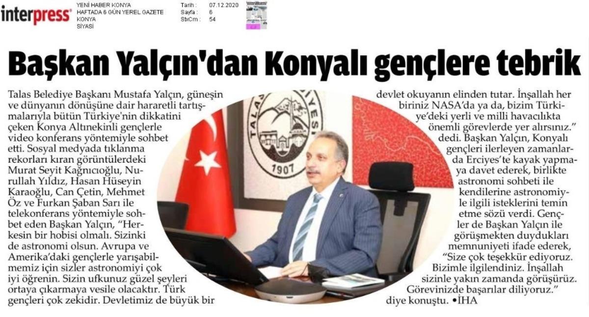Başkan Yal&ccedil;ın&rsquo;ın &rsquo;Uzay sohbeti&rsquo; Konya&rsquo;da da yankı buldu