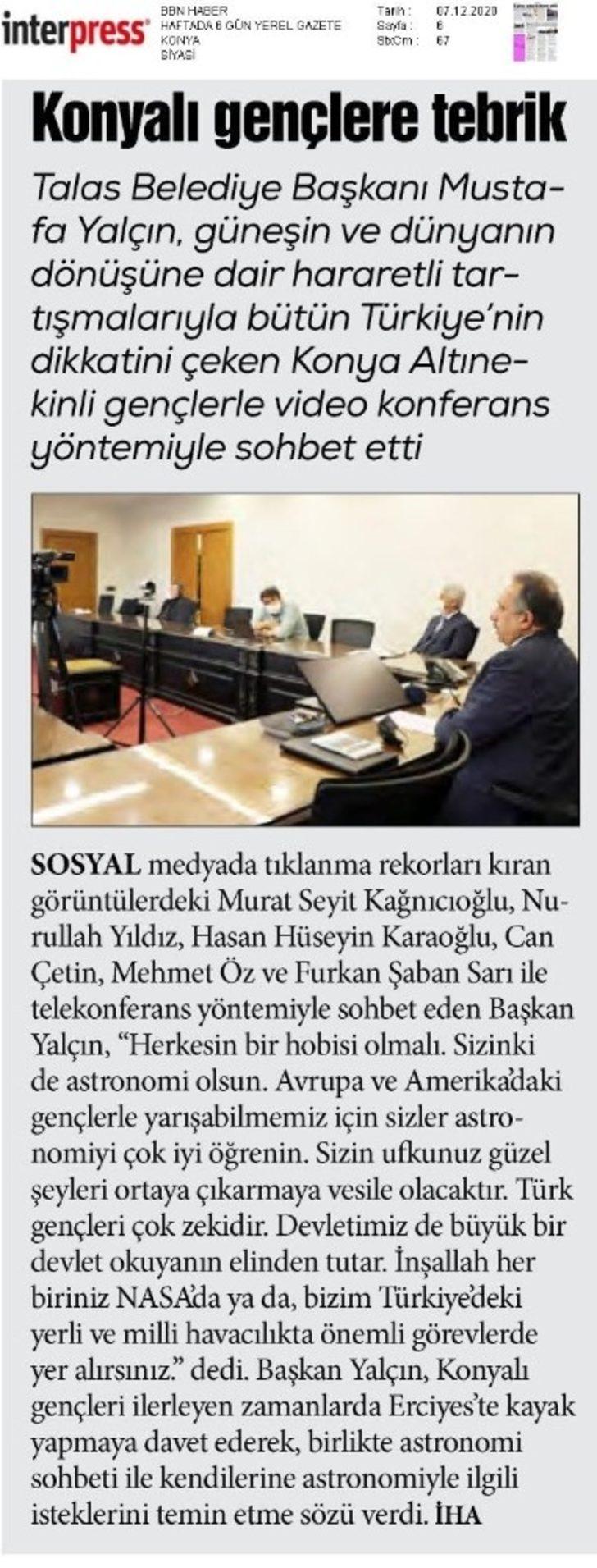 Başkan Yalçın’ın ’Uzay sohbeti’ Konya’da da yankı buldu G3