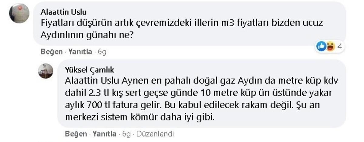 Aydınlılar doğal gaz fiyatlarına isyan etti