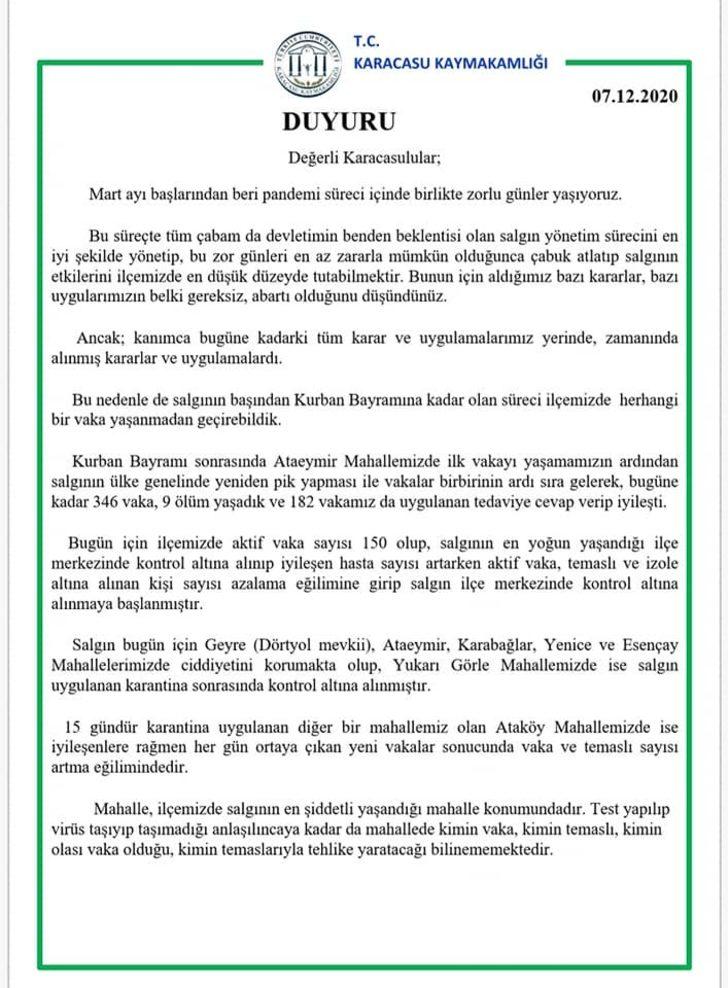 Kaymakam Soley’den uygulanan karantinanın kaldırılmasına sert tepki G5