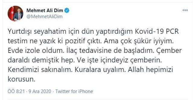 KGK Genel Başkanı Mehmet Ali Dim, korona virüse yakalandı