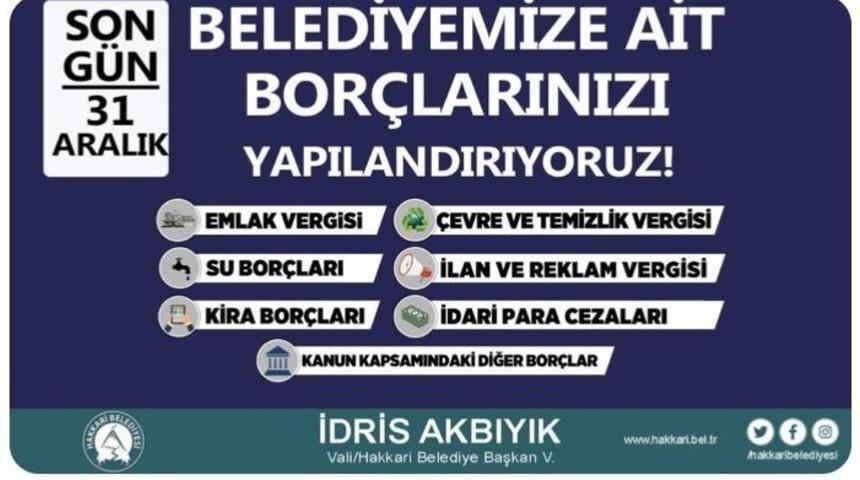 Hakkari Belediyesinde bor&ccedil; yapılandırması