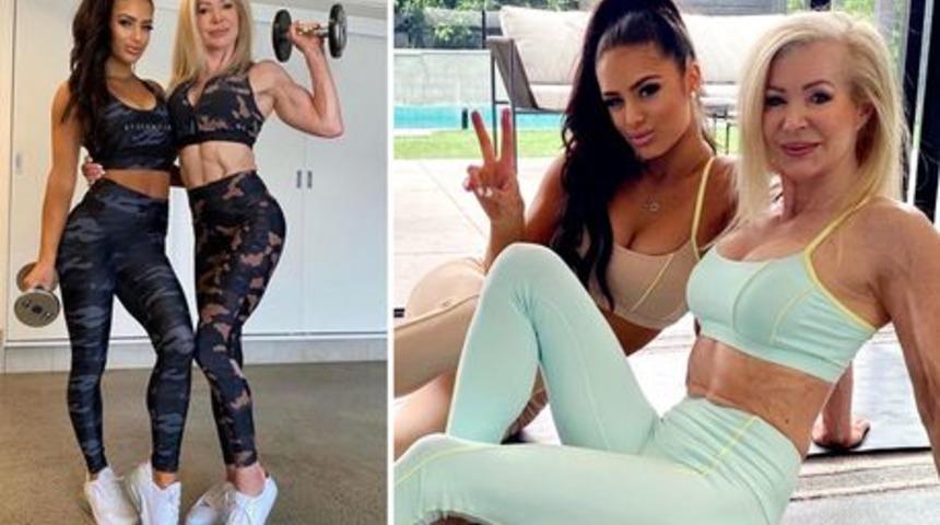 63 yaşındaki fit büyükanne torunuyla poz verdi