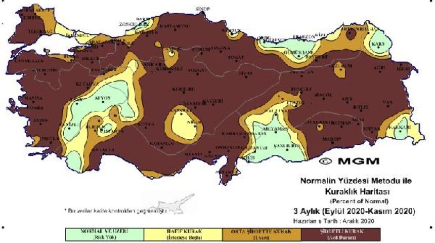 Meteoroloji'nin haritasında 'olağan&uuml;st&uuml; ve &ccedil;ok şiddetli' kuraklık g&ouml;r&uuml;nt&uuml;s&uuml;