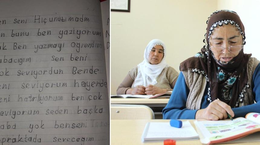 57 yaşında okuma yazma &ouml;ğrenen m&uuml;cadeleci teyzenin babasına yazdığı duygu dolu mektup