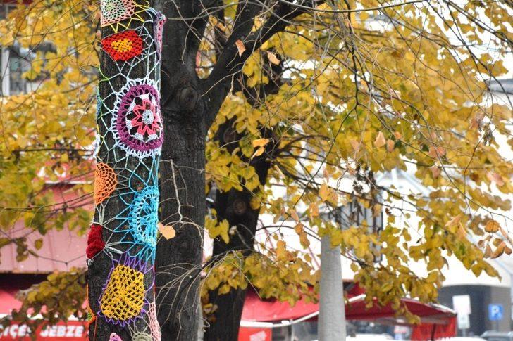 Ağaçlar renkli el örgüleriyle süslendi G4