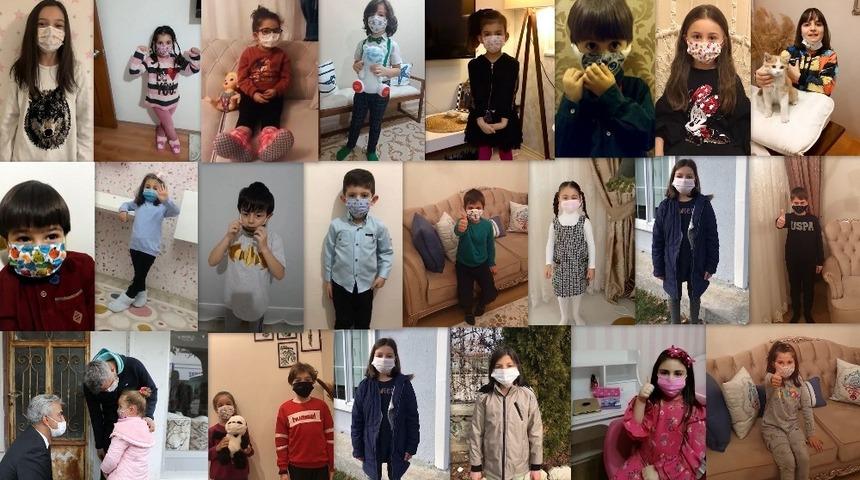 Valinin "Maskeni Tak, G&uuml;vende Kal" &ccedil;ağrısına &ccedil;ocuklardan cevap