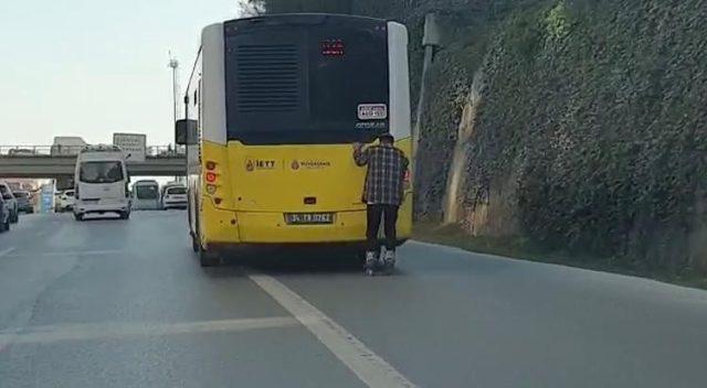 (Özel) 70 kilometre hızla paten yolculuğu kamerada