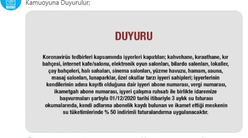 BUSKİ’den esnafa müjde