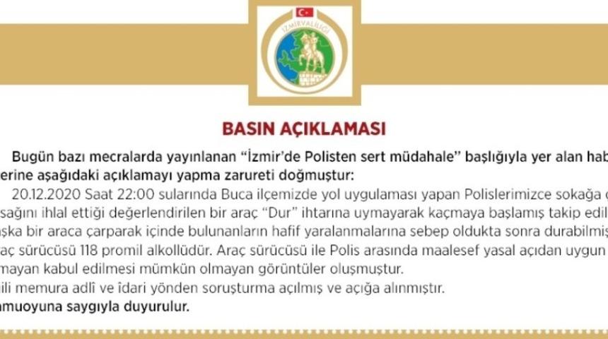 İzmir Valiliğinden polis tarafından vatandaşa darp iddialarına y&ouml;nelik a&ccedil;ıklama