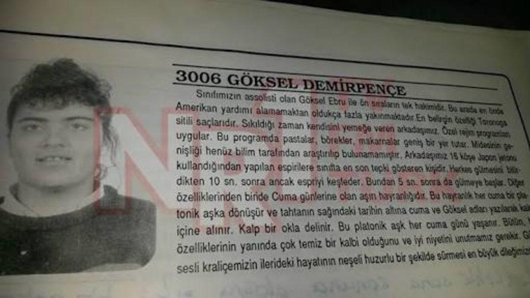 İşte Göksel'in lise günlüğünden ortaya çıkan o fotoğraf