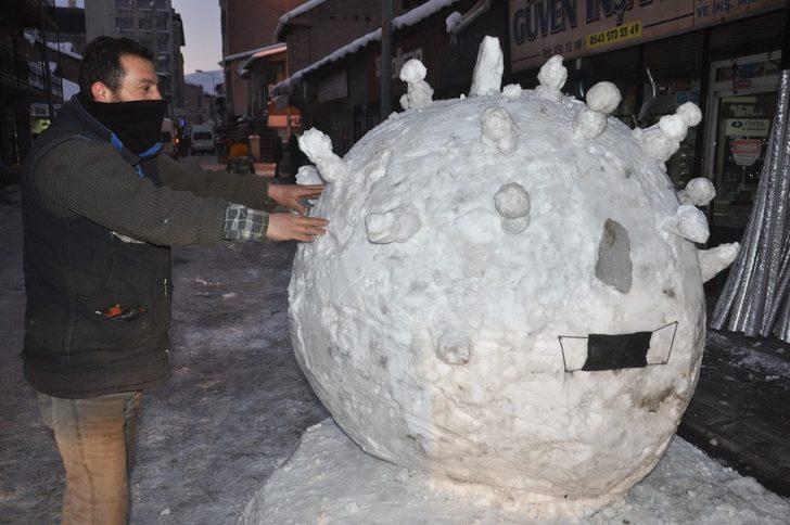 Yüksekovalı esnaf kardan korona virüs yaptılar G4